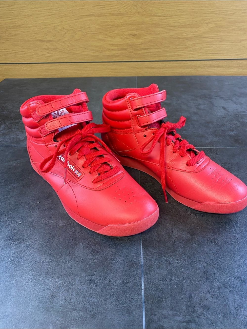 Reebok Women’s Classic Red Freestyle High-Top Sneakers size 7.5
